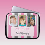 Add family photos stripes pink and gray laptop sleeve<br><div class="desc">Laptop sleeve gift idea.
Animal and coffee lover.
Replace the 2 photos with your own and add a name.
Pink and gray.</div>