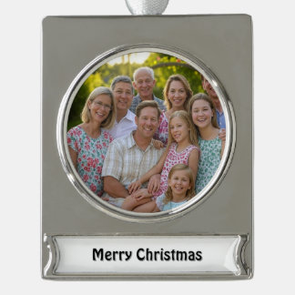 Add Family Reunion Photo Customise Silver Plated Banner Ornament