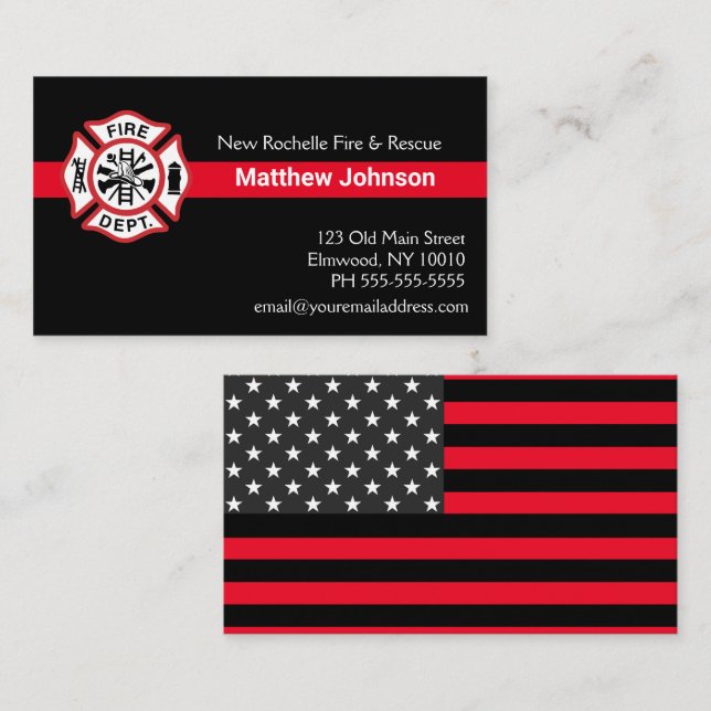 Add Firehouse Embem | Fire Department Firefighter Business Card (Front/Back)