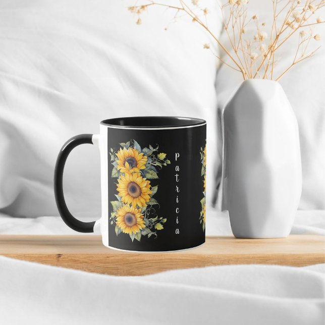 Add First Name Charming Sunflowers Yellow Mug (Creator Uploaded)