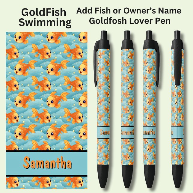 Add Fish's or Owner's Name, Swimming Goldfish Black Ink Pen (Creator Uploaded)