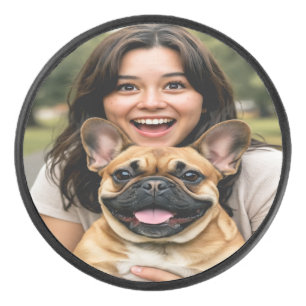 Add French Bulldog Photo Personalise Hockey Puck