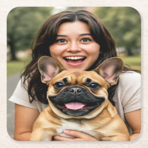 Add French Bulldog Photo Personalise Square Paper Coaster