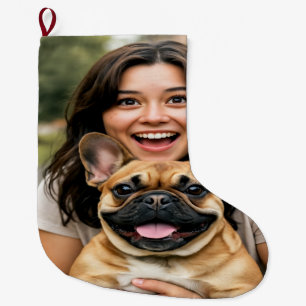 Add French Bulldog Photo Personalize Large Christmas Stocking