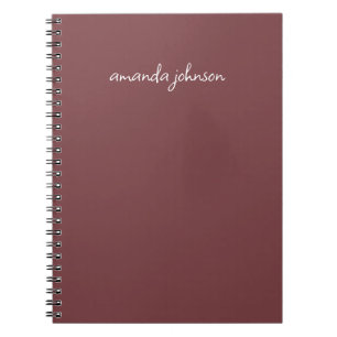 Add Full Name Minimal Monogram Dark Rose Notebook