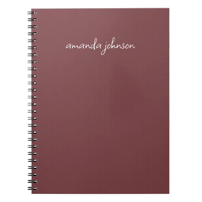 Add Full Name Minimal Monogram Dark Rose Notebook (Front)