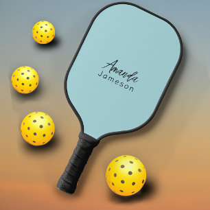 Add Full Name Minimal Monogram Light Blue Pickleball Paddle