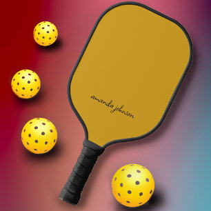 Add Full Name Minimal Monogram Mustard Yellow Pickleball Paddle