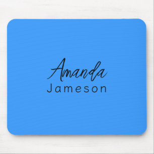 Add Full Name Simple Minimal Monogram Bright Blue Mouse Pad