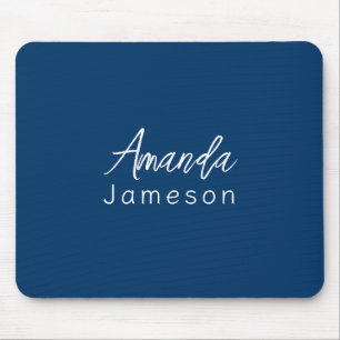 Add Full Name Simple Minimal Monogram Dark Blue Mo Mouse Pad