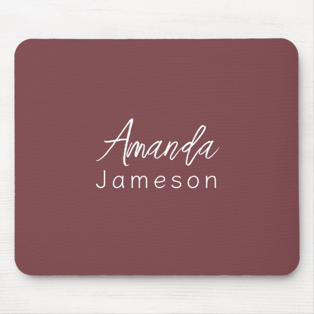 Add Full Name Simple Minimal Monogram Dark Rose Mouse Pad (Front)