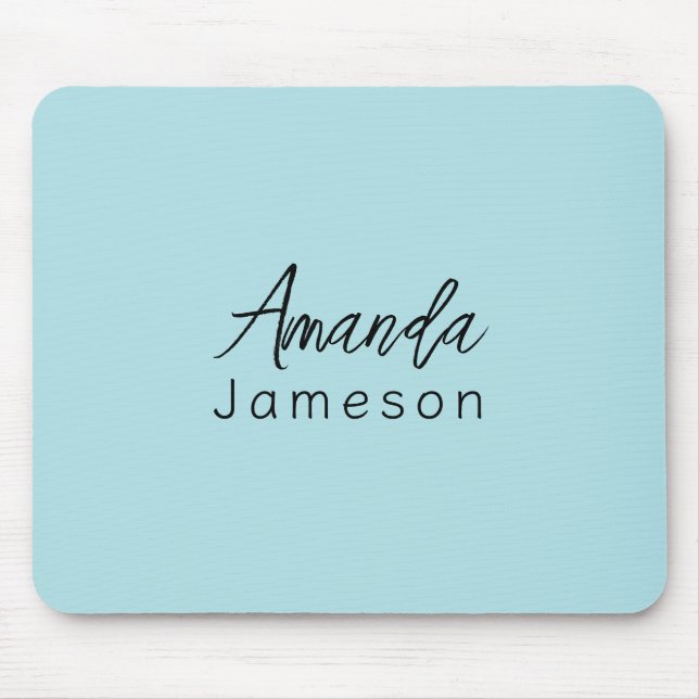 Add Full Name Simple Minimal Monogram Light Blue M Mouse Pad (Front)