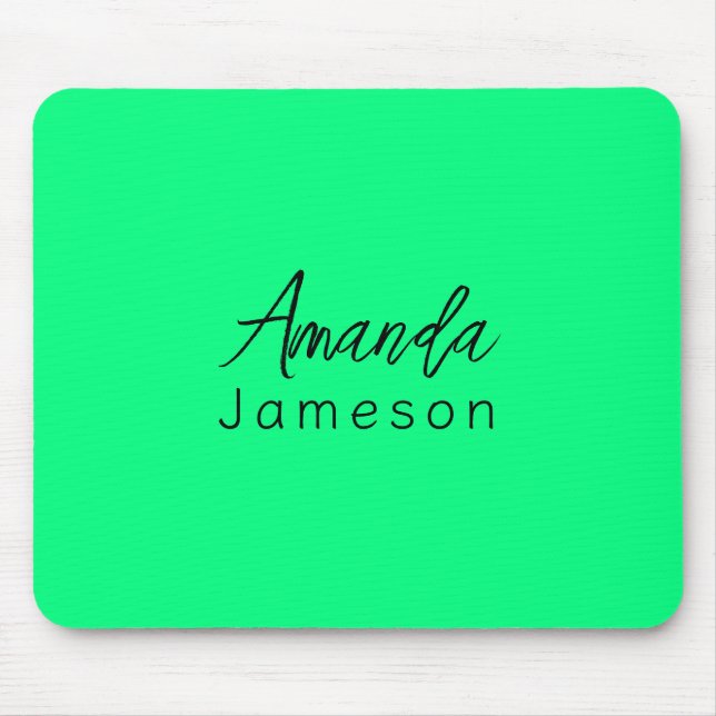 Add Full Name Simple Minimal Monogram Neon Green M Mouse Pad (Front)