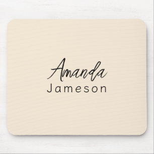 Add Full Name Simple Minimal Monogram on Cream Mouse Pad