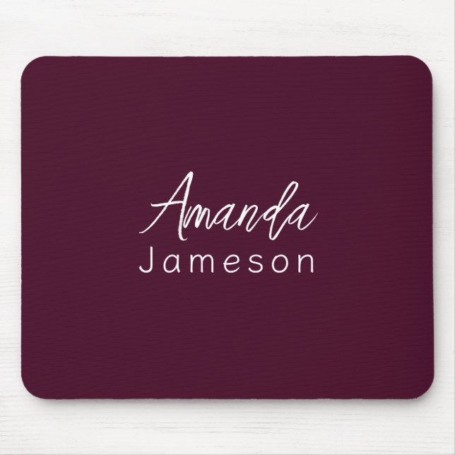 Add Full Name Simple Minimal Monogram on Dark Red Mouse Pad (Front)