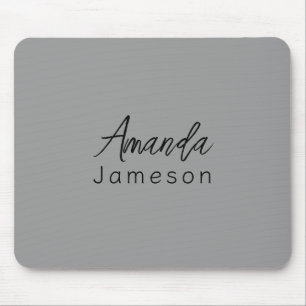 Add Full Name Simple Minimal Monogram on Grey Mous Mouse Pad