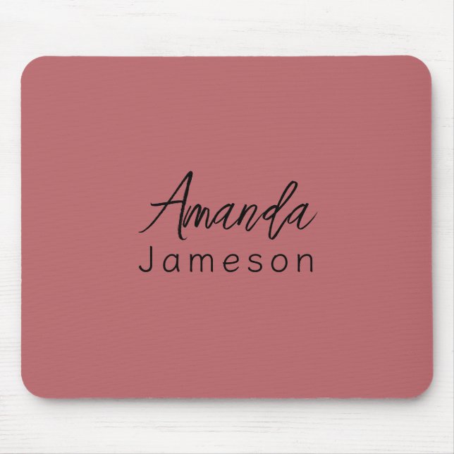 Add Full Name Simple Minimal Monogram on Rose Pink Mouse Pad (Front)