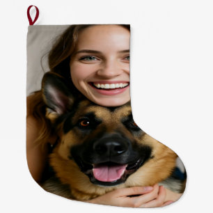 Add German Shepherd Photo Personalize Large Christmas Stocking