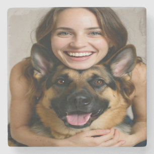 Add German Shepherd Photo Personalize Stone Coaster