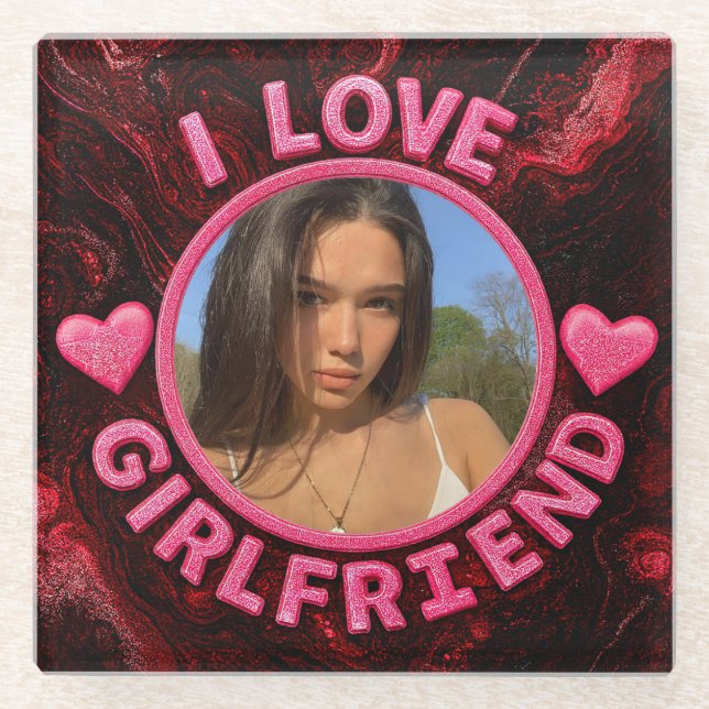 Add Girlfriend photo Gift Birthday Anniversary  Glass Coaster (Front)