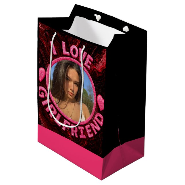 Add Girlfriend photo Gift Birthday Anniversary  Medium Gift Bag (Front Angled)