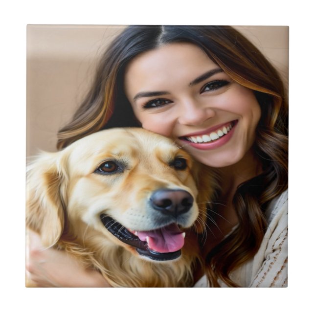Add Golden Retriever Photo Personalize Tile (Front)