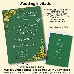 Add Guest Name Purple Emerald Green & Gold Wedding Invitation