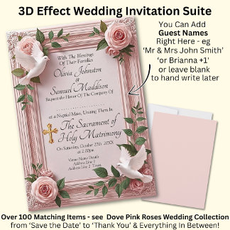 Add Guest Names, Doves and Pink Roses Invitation