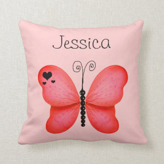 Add Her Name Red Butterfly Decorative Pillow