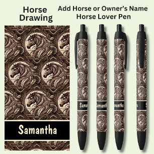 Add Horse or Owner's Name, Sepia Horse Drawing Black Ink Pen