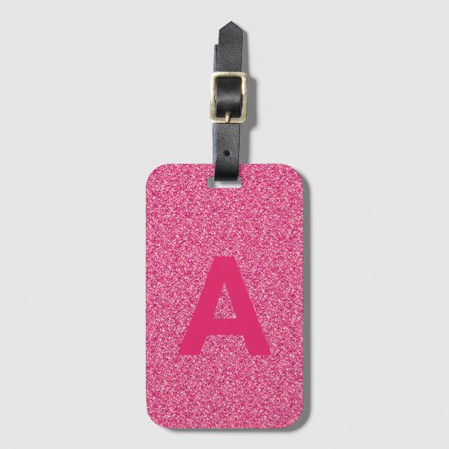 Add initial Monogram Personalized Pink Glitter Luggage Tag (Front Vertical)