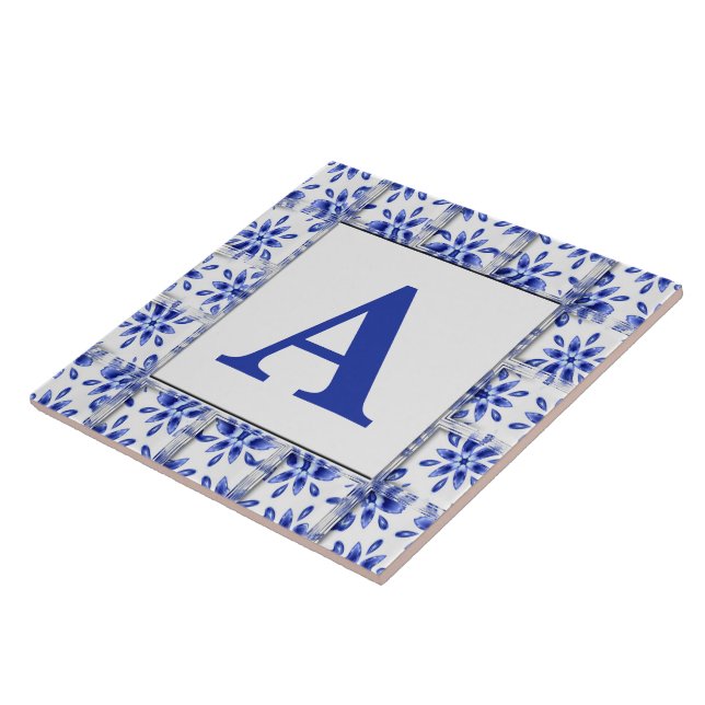 Add Initial On Decorative Blue And White Tile (Side)