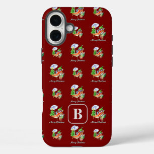 Add Initial Red Merry Christmas Jalapeño Pattern iPhone 16 Plus Case