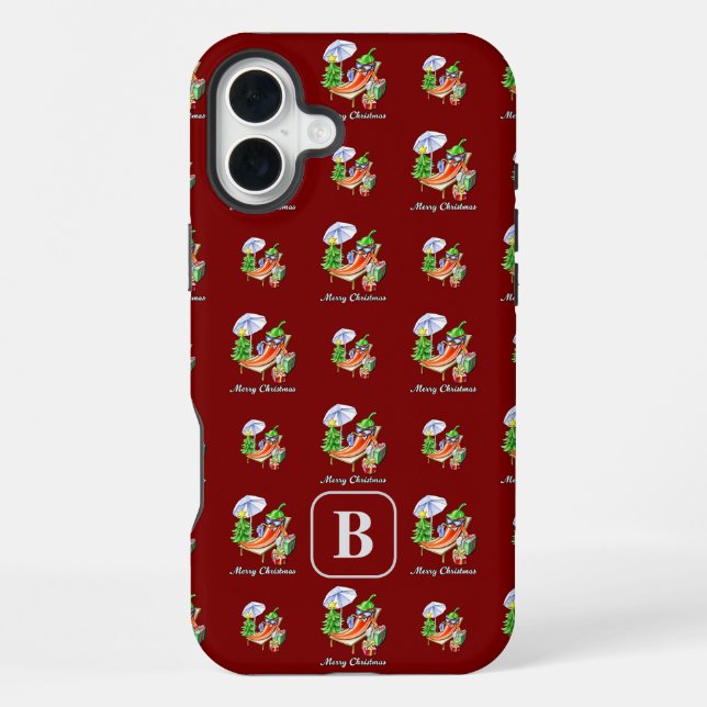 Add Initial Red Merry Christmas Jalapeño Pattern iPhone Case (Back)