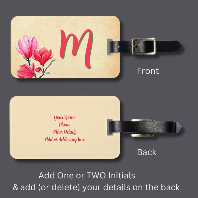 Add Initial, Soft Pastel Pink Flowers Luggage Tag (Creator Uploaded)