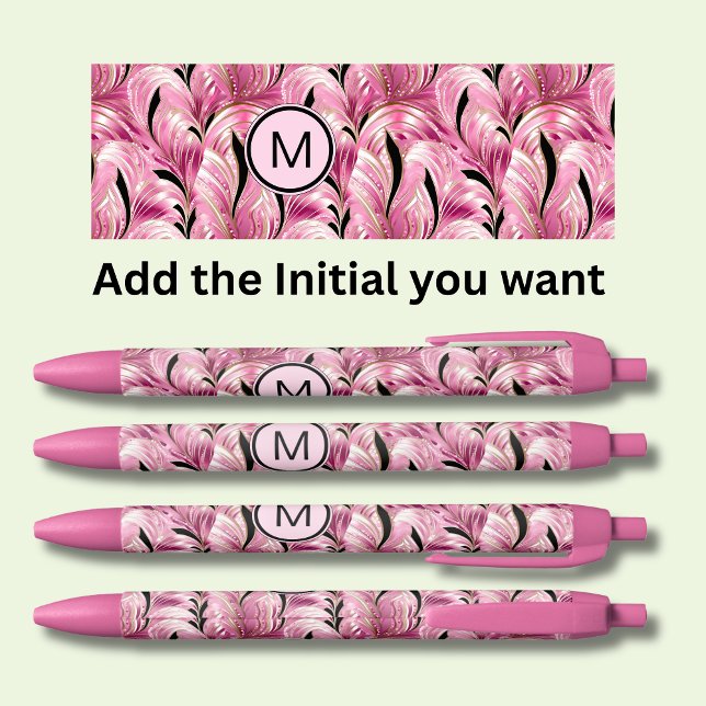 Add Initial, Soft Pink Gold Black Swirls Abstract Black Ink Pen (Creator Uploaded)