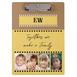 Add initials 8 family photos yellow brown clipboard