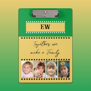 Add initials 8 family photos yellow green clipboard