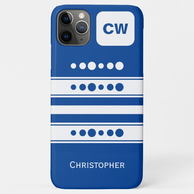 Add initials and name striped white and blue Case-Mate iPhone case (Back)