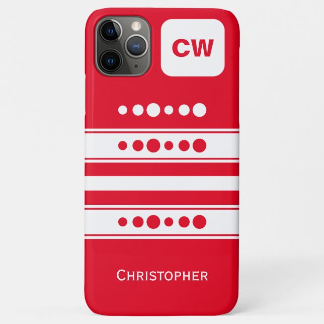 Add initials and name striped white and red Case-Mate iPhone case (Back)