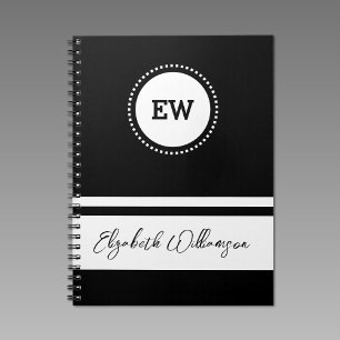 Add initials and name white and black notebook