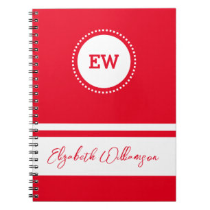 Add initials and name white and red notebook