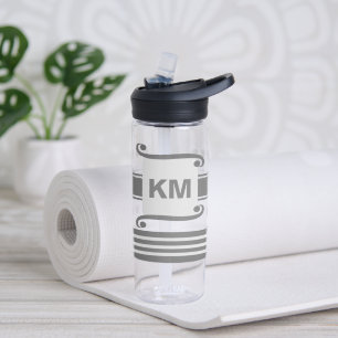 Add initials dark and pale grey with stripes water bottle