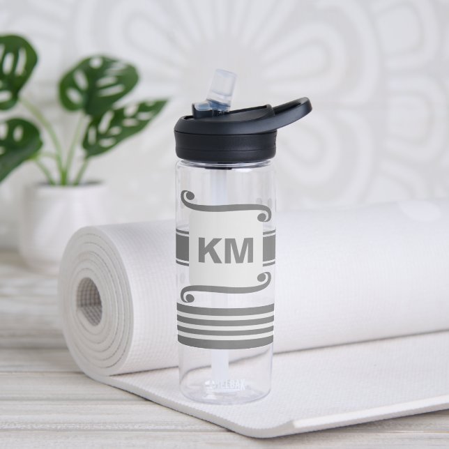 Add initials dark and pale grey with stripes water bottle (Yoga)