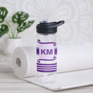 Add initials dark and pale purple with stripes water bottle
