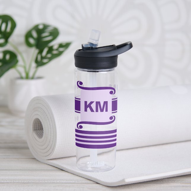 Add initials dark and pale purple with stripes water bottle (Yoga)