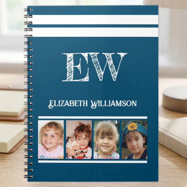 Add initials name 4 photos blue white notebook (Creator Uploaded)