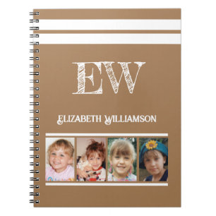Add initials name 4 photos brown white notebook