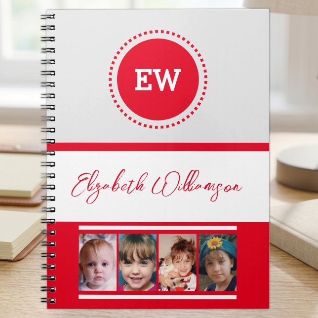 Add initials name 4 photos grey red notebook (Creator Uploaded)