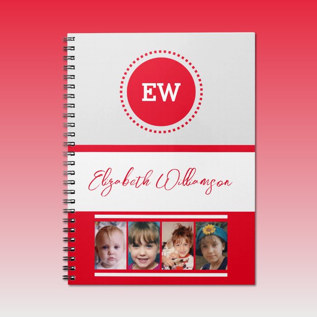 Add initials name 4 photos grey red notebook (Creator Uploaded)